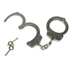 Handcuffs Deluxe Double-Lock Nickel Plated With Key - Fully Functional Locking Prop(Deluxe Double Lock Stainless Steel Chained Handcuffs With Key Fully Functional Locking Prop)